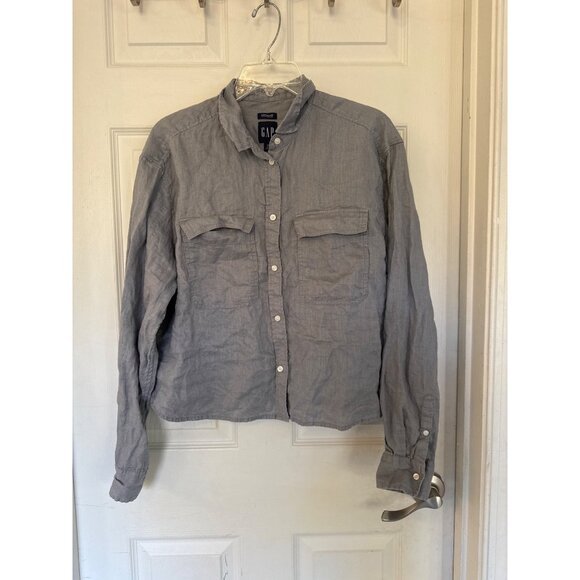 GAP Tops - Gap Linen Cropped Piolet Grey Button Down Women's Shirt Medium Tall